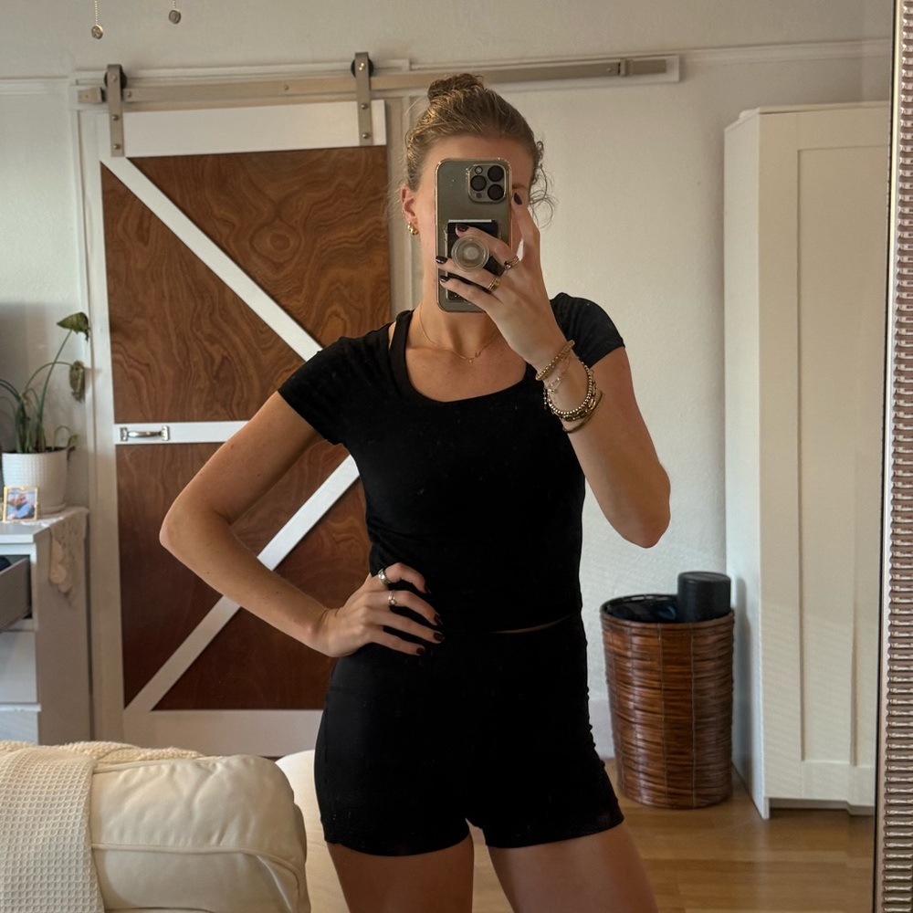 Black Square Neck Crop T-Shirt